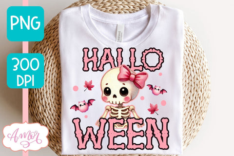 Pink Halloween sublimation PNG | Cute skeleton shirt PNG Sublimation Amorclipart 