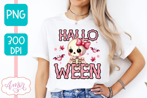 Pink Halloween sublimation PNG | Cute skeleton shirt PNG Sublimation Amorclipart 