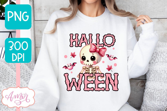 Pink Halloween sublimation PNG | Cute skeleton shirt PNG Sublimation Amorclipart 