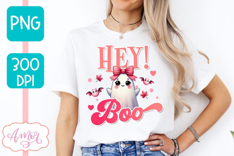 Pink Halloween sublimation PNG | Hey Boo! shirt PNG design Sublimation Amorclipart 