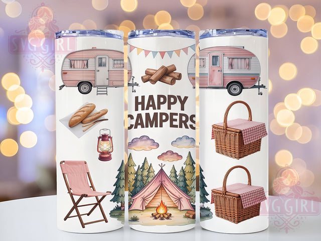 Pink Happy Camper Adventure Tumbler, Pink Outdoor Design, Happy Camper Art, Adventure Tumbler, Glamping Design, Camp Life Gift, Outdoor Girl Tumbler Sublimation SvggirlplusArt 