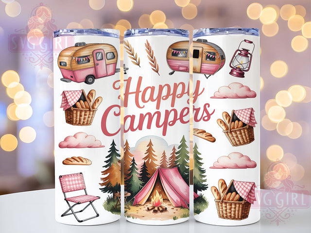 Pink Happy Camper Adventure Tumbler, Pink Outdoor Design, Happy Camper Art, Adventure Tumbler, Glamping Design, Camp Life Gift, Outdoor Girl Tumbler Sublimation SvggirlplusArt 