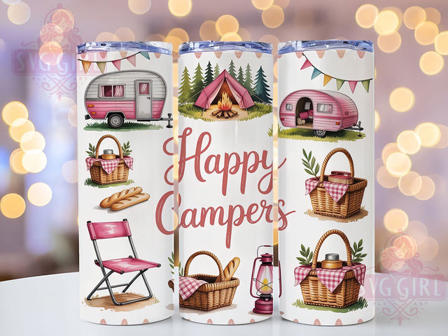 Pink Happy Camper Adventure Tumbler, Pink Outdoor Design, Happy Camper Art, Adventure Tumbler, Glamping Design, Camp Life Gift, Outdoor Girl Tumbler Sublimation SvggirlplusArt 