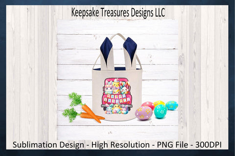 Pink Happy Easter Marshmallow Babies Hand Drawn Truck, Sublimation PNG, Children's Easter T-Shirt Design, Digital Download, PNG Printable Sublimation Keepsake Treasures Designs LLC. 