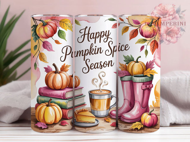 Pink Happy Pumpkin Spice Season Tumbler, Pink Fall Vibes Wrap, Coquette Bow Cup, 20oz Sublimation, Autumn Books Mug, Cute Fall Tumbler, Cozy Pumpkin Season Drinkware Sublimation Li Zamperini 