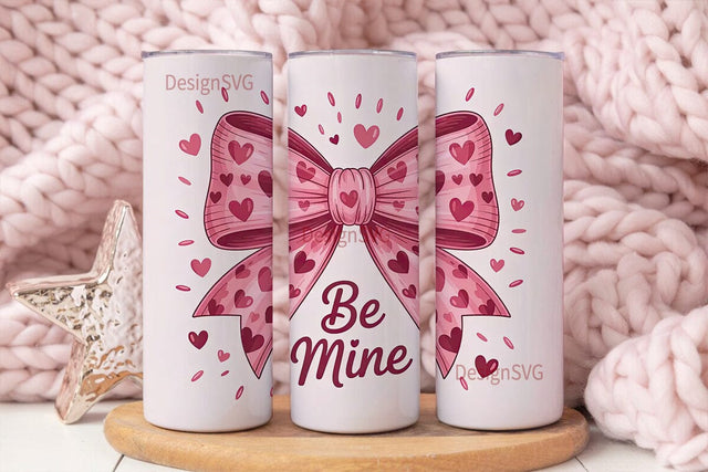 Pink Heart Bow 20oz Tumbler Design Sublimation DesignSVG 