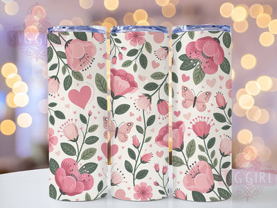 Pink Heart Butterfly 20oz Tumbler, Hearts And Butterflies Wrap, Romantic Cup Design, Sublimation Tumbler Wrap, 20Oz Tumbler Design, Love Theme Tumbler, Spring Floral Cup Sublimation SvggirlplusArt 