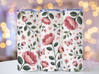Pink Heart Butterfly 20oz Tumbler, Hearts And Butterflies Wrap, Romantic Cup Design, Sublimation Tumbler Wrap, 20Oz Tumbler Design, Love Theme Tumbler, Spring Floral Cup Sublimation SvggirlplusArt 