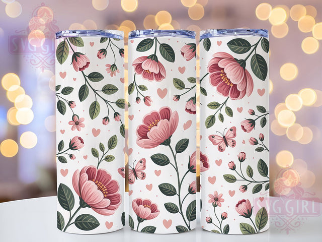 Pink Heart Butterfly 20oz Tumbler, Hearts And Butterflies Wrap, Romantic Cup Design, Sublimation Tumbler Wrap, 20Oz Tumbler Design, Love Theme Tumbler, Spring Floral Cup Sublimation SvggirlplusArt 