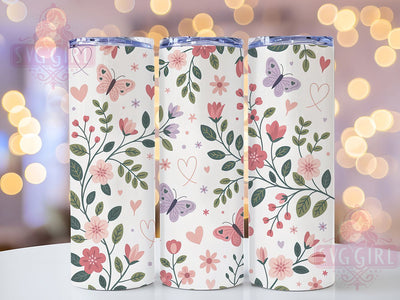 Pink Heart Butterfly 20oz Tumbler, Hearts And Butterflies Wrap, Romantic Cup Design, Sublimation Tumbler Wrap, 20Oz Tumbler Design, Love Theme Tumbler, Spring Floral Cup Sublimation SvggirlplusArt 