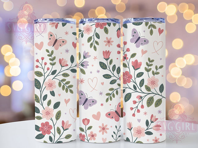 Pink Heart Butterfly 20oz Tumbler, Hearts And Butterflies Wrap, Romantic Cup Design, Sublimation Tumbler Wrap, 20Oz Tumbler Design, Love Theme Tumbler, Spring Floral Cup Sublimation SvggirlplusArt 