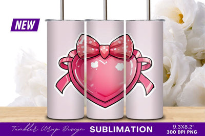 Pink Heart Candy With Bow Tumbler Png Sublimation Regulrcrative 