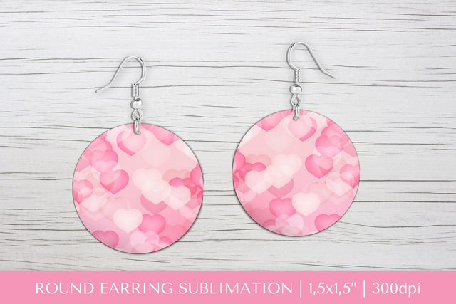 Pink heart earring sublimation. Valentines round earrings Sublimation LaBelezoka 
