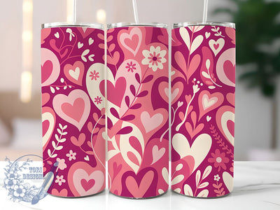 Pink Heart Floral Tumbler, Romantic Floral, Love Theme, Elegant Flowers, Soft Pastel, 20Oz Tumbler, Sublimation Wrap Sublimation ToriDesigns 