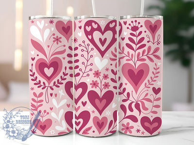 Pink Heart Floral Tumbler, Romantic Floral, Love Theme, Elegant Flowers, Soft Pastel, 20Oz Tumbler, Sublimation Wrap Sublimation ToriDesigns 