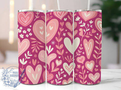 Pink Heart Floral Tumbler, Romantic Floral, Love Theme, Elegant Flowers, Soft Pastel, 20Oz Tumbler, Sublimation Wrap Sublimation ToriDesigns 