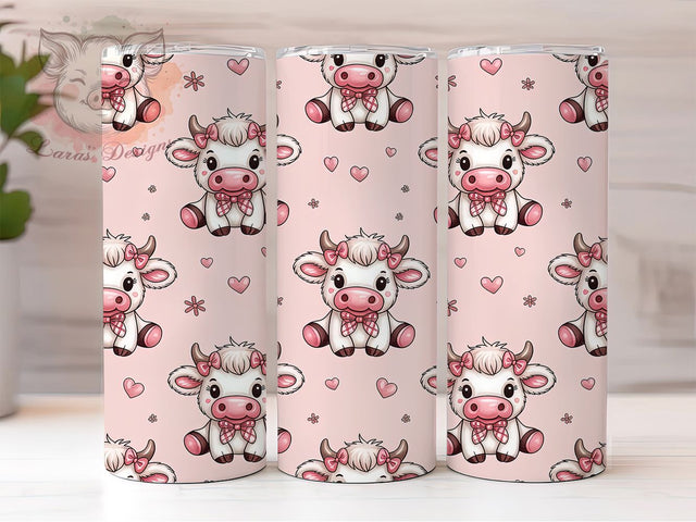Pink Heart Highland Cow Valentine Tumbler, Pink Heart Wrap, Cute Cow Cup, Romantic Sublimation Design, Valentine Gift Tumbler, Sweet Cow Hearts Wrap, Adorable Farmhouse Cup Sublimation Lara' s Designs 