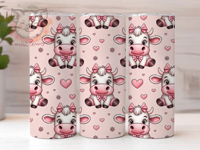 Pink Heart Highland Cow Valentine Tumbler, Pink Heart Wrap, Cute Cow Cup, Romantic Sublimation Design, Valentine Gift Tumbler, Sweet Cow Hearts Wrap, Adorable Farmhouse Cup Sublimation Lara' s Designs 