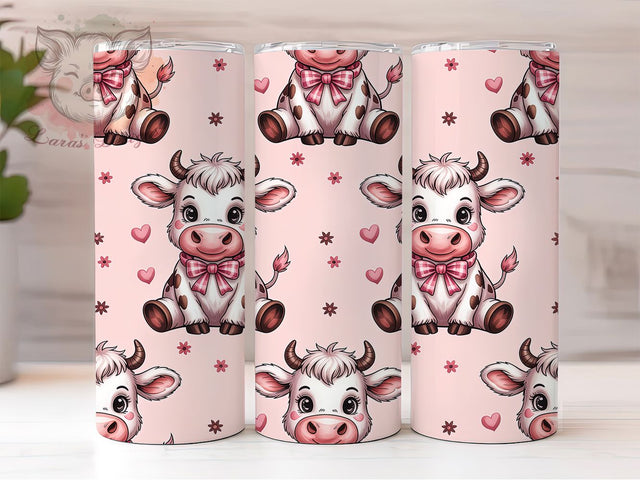 Pink Heart Highland Cow Valentine Tumbler, Pink Heart Wrap, Cute Cow Cup, Romantic Sublimation Design, Valentine Gift Tumbler, Sweet Cow Hearts Wrap, Adorable Farmhouse Cup Sublimation Lara' s Designs 
