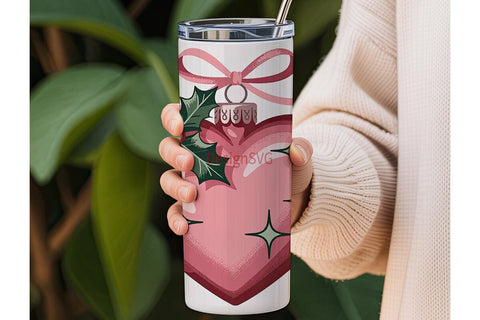 Pink Heart Ornament 20oz Tumbler Wrap Sublimation DesignSVG 