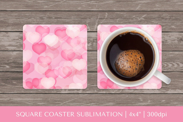 Pink heart square coaster sublimation. Valentines coaster Sublimation LaBelezoka 