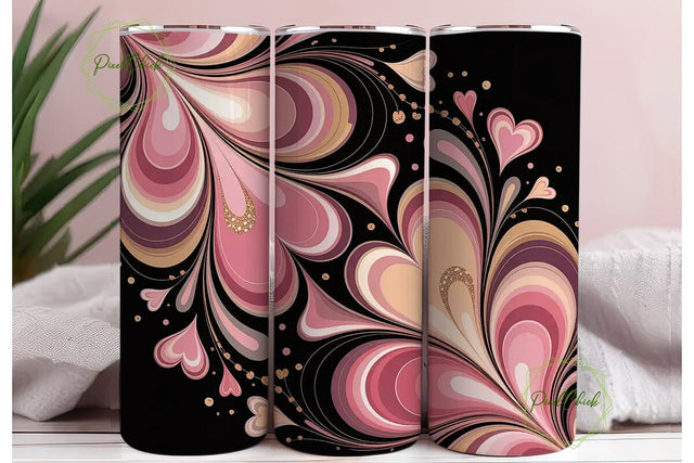 Pink Heart Swirls 20oz Tumbler Wrap Sublimation PixelChick 