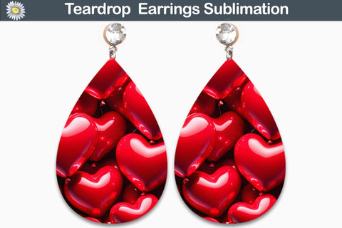 Pink Heart Teardrop Earrings Sublimation WatercolorColorDream 