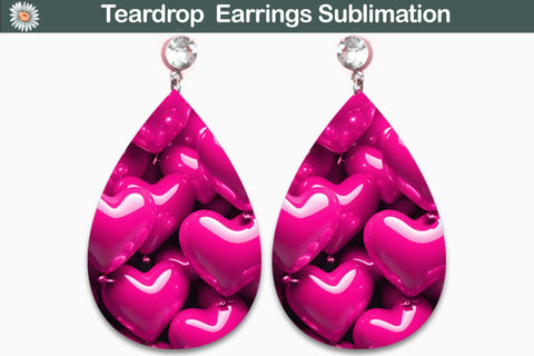 Pink Heart Teardrop Earrings Sublimation WatercolorColorDream 