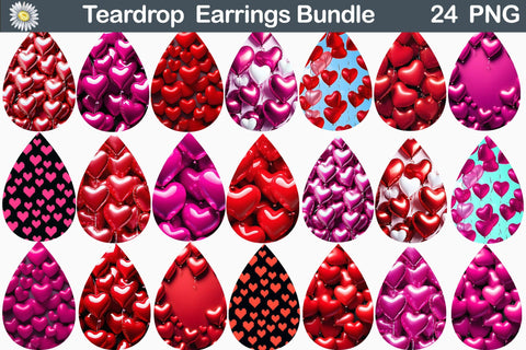 Pink Heart Teardrop Earrings Sublimation WatercolorColorDream 