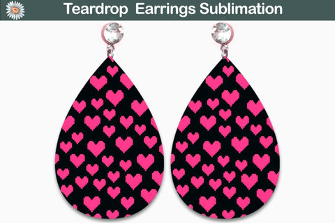 Pink Heart Teardrop Earrings Sublimation WatercolorColorDream 
