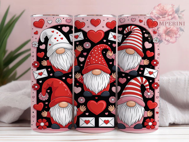 Pink Heart Valentine Gnome Tumbler, Valentine Hearts Design, Cute Love Gnome, 20Oz Wrap Design, Valentine Sublimation, Pink Heart Art, Romantic Gnome Theme Sublimation Li Zamperini 