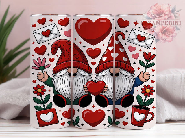 Pink Heart Valentine Gnome Tumbler, Valentine Hearts Design, Cute Love Gnome, 20Oz Wrap Design, Valentine Sublimation, Pink Heart Art, Romantic Gnome Theme Sublimation Li Zamperini 