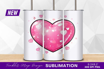 Pink Heart Valentine Illustration Tumbler Png Sublimation Regulrcrative 