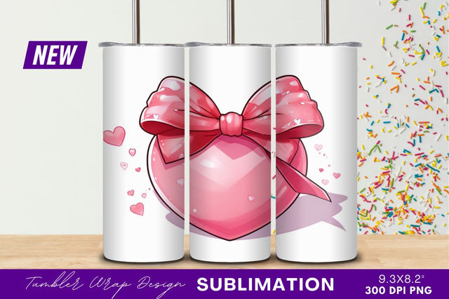 Pink heart with bow romantic tumbler png Sublimation Regulrcrative 