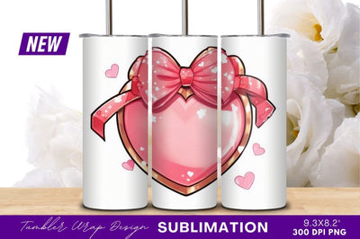 Pink Heart With Bow Tumbler Png Design Sublimation Regulrcrative 