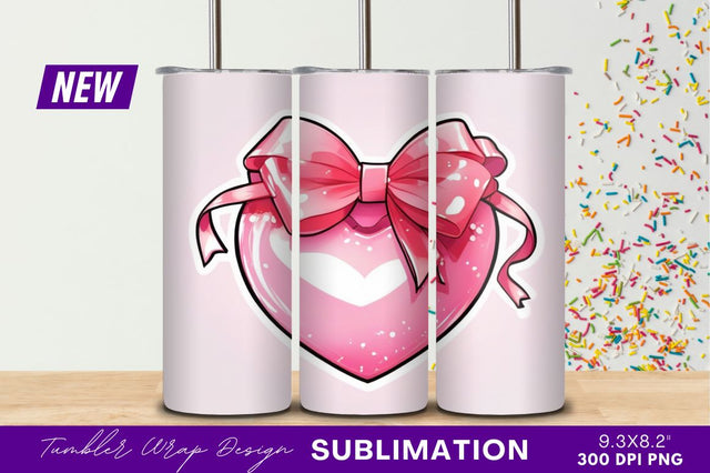 Pink heart with bow tumbler png Sublimation Regulrcrative 