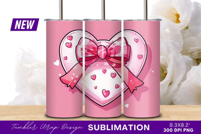 Pink Heart With Bow Valentines Day Tumbler Png Sublimation Regulrcrative 