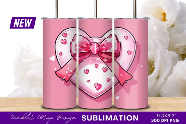 Pink Heart With Bow Valentines Day Tumbler Png Sublimation Regulrcrative 