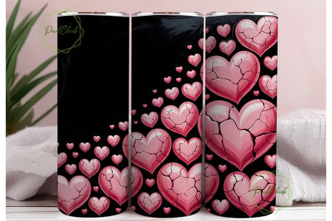 Pink Hearts 20oz Tumbler Wrap Sublimation PixelChick 