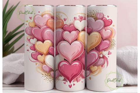 Pink Hearts 20oz Tumbler Wrap Sublimation PixelChick 