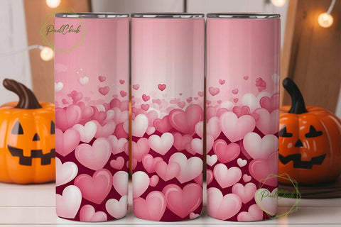 Pink Hearts 20oz Tumbler Wrap Sublimation PixelChick 