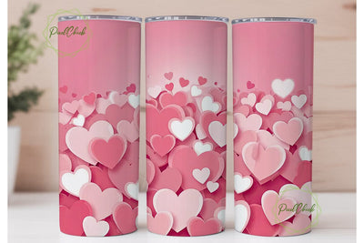 Pink Hearts 20oz Tumbler Wrap Sublimation PixelChick 