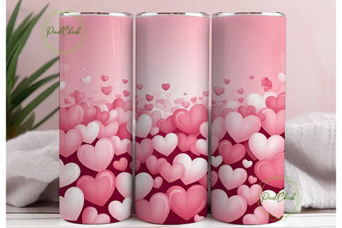 Pink Hearts 20oz Tumbler Wrap Sublimation PixelChick 