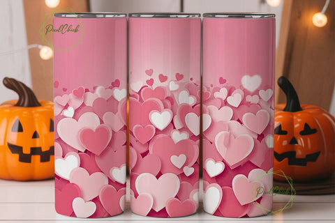 Pink Hearts 20oz Tumbler Wrap Sublimation PixelChick 