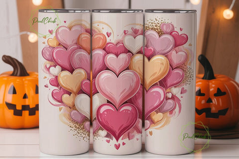 Pink Hearts 20oz Tumbler Wrap Sublimation PixelChick 