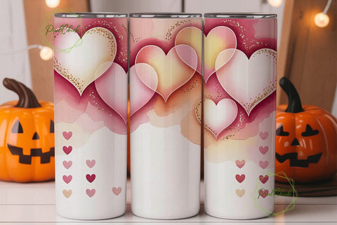 Pink Hearts 20oz Tumbler Wrap Sublimation PixelChick 