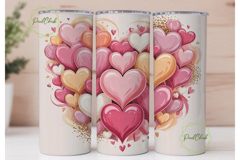 Pink Hearts 20oz Tumbler Wrap Sublimation PixelChick 