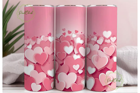 Pink Hearts 20oz Tumbler Wrap Sublimation PixelChick 