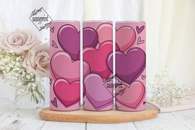 Pink Hearts 20oz Tumbler Wrap Sublimation sassyprint 