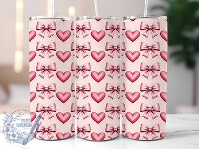 Pink Hearts and Bows 20oz Tumbler Wrap, Pink Hearts, Bow Design, Romantic Motif, Whimsical Charm, Cute Pattern, Skinny Tumbler, Sublimation PNG Sublimation ToriDesigns 